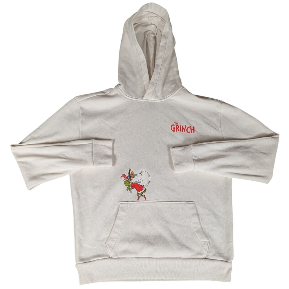 Hollister Dr Seuss The Grinch Hoodie Cream Graphic Pullover Sweatshirt Mens S